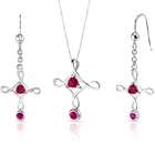   Shape Checkerboard Cut Ruby CROSS Pendant with 18 inch Silver Necklace