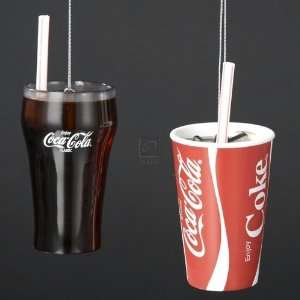 RESIN COCA COLA GLASS & CUP ORNAMENTS SET OF 2   Christmas Ornament