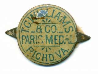 Vintage T.C. Williams & Co Paris Medal Richd, VA Painted Tin Tobacco 