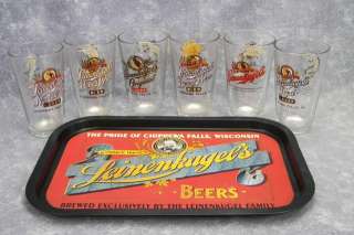   Leinenkugel Leinies Pub Beer WI Wisconsin Fish Glasses + Serving Tray