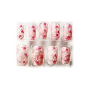   Pink Petals w/ Glitter Glue/Stick/Press On Artificial/False Nails