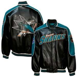  San Jose Sharks Black Pleather Varsity Jacket Sports 