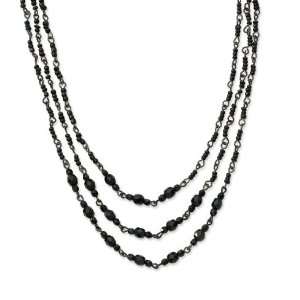   plated Faceted Jet Bead Triple Strand Beaded 16in Necklace/Mixed Metal