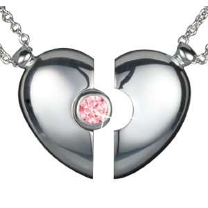  Petra Azar Silver Magnetic Heart Pendant with Round Pink 