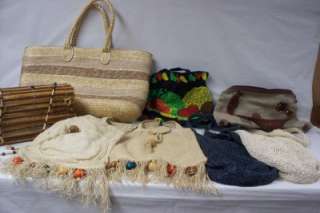   unique vintage purses/totes Erika Pima, Bamboo, Straw, Burlap  