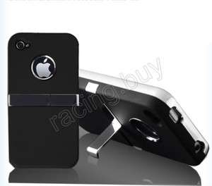 Luxury Black Matte Case Chrome Frame Stand Skin Cover for iPhone 4 G 