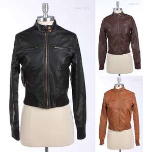 Stand Collar with Tab Leather Motorcycle Rider Jacket S M L and 
