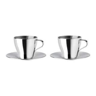 Stainless Steel 2 wall Espresso Coffee Cups + Saucers  