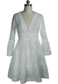 White Crochet Lace Bell Sleeves Boho Mini Dress: Clothing