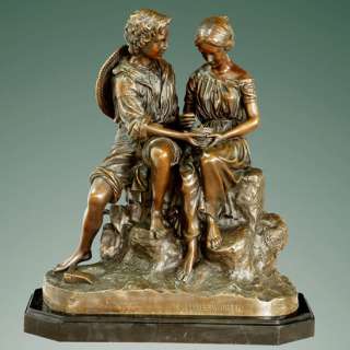 Bronze Couple Holding Hands Statue With Marble Base  