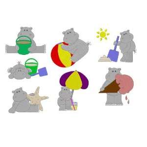  Beach Bum Hippos Collection Embroidery Designs on Multi 