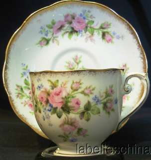 Roslyn Moss Rose Teacup and Saucer lavish gilt flaw  