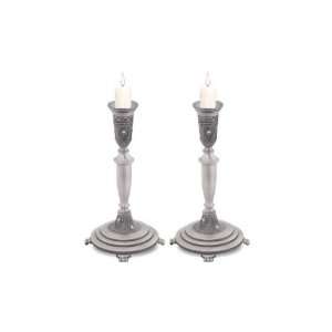   27 Centimeter Pewter Candlesticks with Paisley Design