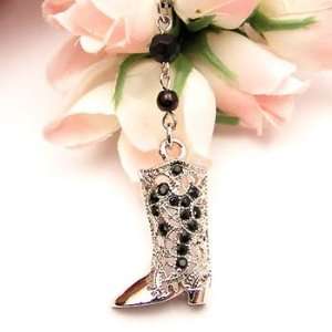  Black Boots Cell Phone Charm Strap Cubic Stone: Cell 