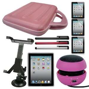   Speaker Pink + Stylus Pens(Red+Black+Silver) for Apple new iPad/iPad