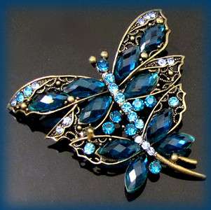 ADDL Item  antiqued rhinestone dragonfly brooch pin 