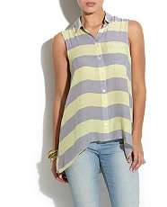 Lemon (Yellow) Only Jing Grey and Yellow Striped Sleeveless Shirt 