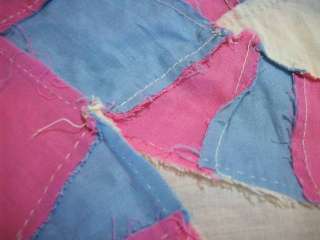 VINTAGE PINK & BLUE DOUBLE WEDDING RING QUILT TOP #C337  