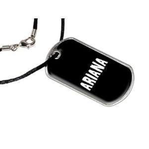 Ariana   Name Military Dog Tag Black Satin Cord Necklace