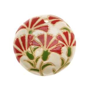 Golem Design Studio Glazed Ceramic Disc Pendant Red/Green Wild Flower 