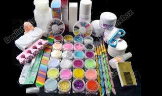 Acrylic Powder Liquid KITS Primer UV Nail Art Tip Set Dust Stickers 