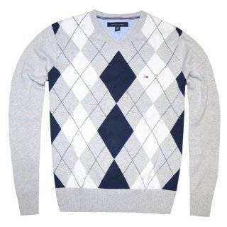 Tommy Hilfiger Men Argyle Plaid Knit Logo V Neck Sweater