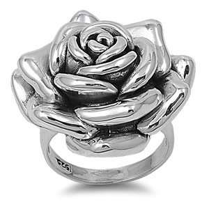  Sterling Silver Ring   Rose   26mm x 3mm (Sizes 6 9 