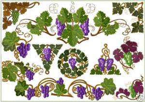 Grape Vines machine embroidery designs set 5x7 hoop  