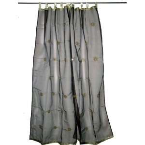  2 Organza Brown Floral Mirror Embroidered Curtains Sheer 