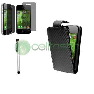 Black Leather Case+Screen Privacy Film+Stylus For iPhone 4 s 4s 4G 4th 
