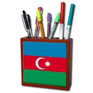  Azerbaijan Flag Mahogany Wood Pencil Holder Office 