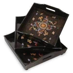  Glass and cedar trays, Wood Blossom (black)