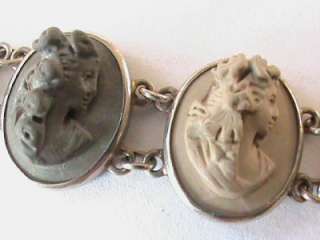 An antique Victorian carved lava cameo bracelet with female heads. In 