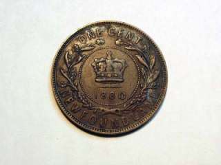 1880 Newfoundland Large One Cent   Wide O  