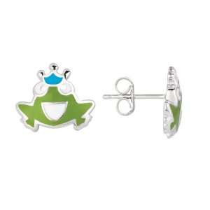 Sterling silver and Enamel Frog Prince (Earrings) Jewelry