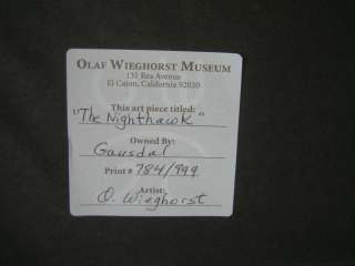 OLAF WIEGHORST Nighthawk signed framed art 784/999  