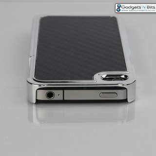 REAL CARBON FIBRE SILVER BUMPER CASE COVER FOR APPLE iPhone 4 4S XMAS 