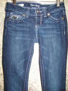 Womens junior size 1 boot cut low rise jeans dark washed embellished 