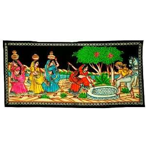 Hand Painted with Vegetable Colors Wall Hanging Tapestry Runner Indian 