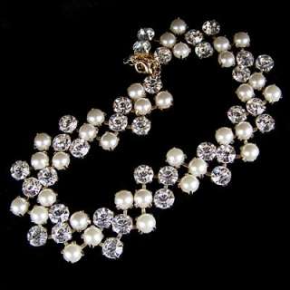 vintage antique style jewellery gold gp rhinestone faux pearl choker 