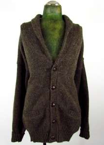 mens brown EDDIE BAUER shawl neck cardigan sweater wool pockets tall 
