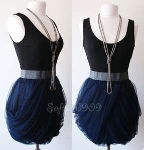   Navy Blue Charlotte Russe Mesh Bubble Skirt Contrast HOT Dress  