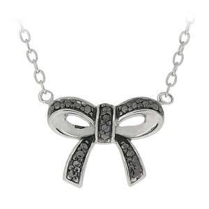 925 Silver Black Diamond Accent Bow Necklace, 18  