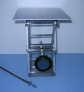 Presented here is a laboratory scissor jack stand made of aluminum 