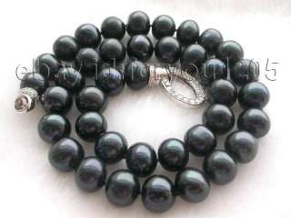 Natural 12mm Round Black Pearl Necklace 925silver clasp  