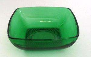 Fire King Charm Forest Green Glass Square 6 Berry Bowls  