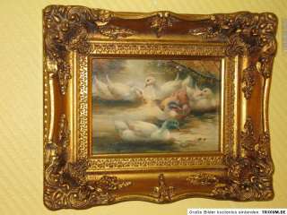 Gemälde original Öl auf Holz Enten Prunkrahmen Gold  