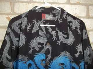   Gray Asian Dragon PINEAPPLE CONNECTION short sleeve Button Shirt L Lg