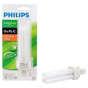 Philips 13 Watt (60W) PL C CFL Energy Saver Soft White Light Bulb 