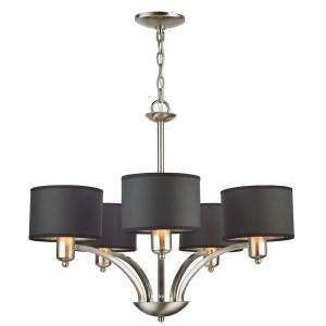 Hampton Bay 5 Light Brushed Nickel Chandelier with Black Paper Shades 